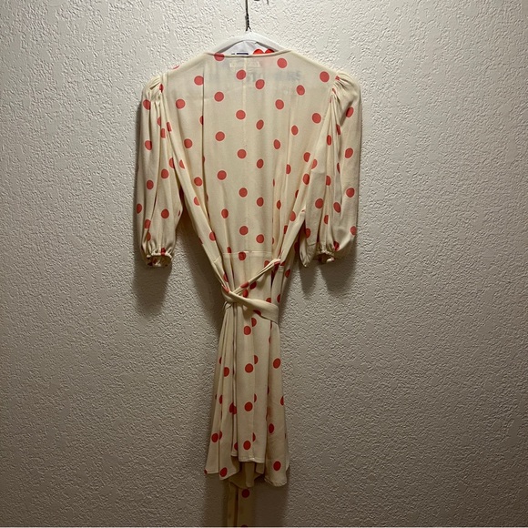 Reformation Olince Polka Dot Wrap Mini Dress Cream Pink Crepe - Picture 3 of 4
